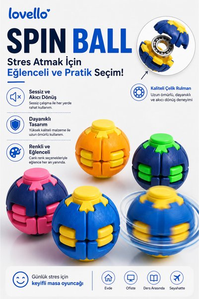 LOVELLO Kinetik Top Duyusal Oyuncak PopSpin Basınca Dönen Eğlenceli Top Oyunc...