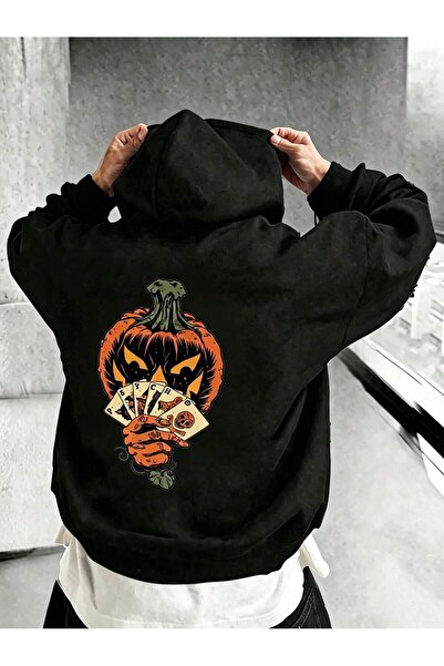 SVART WEAR Детски суичър с качулка с щампа на тиква, от пениран памук, с 3-сл...
