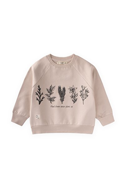 Cigit Tree Printed Sweatshirt 1-7 Years Sand