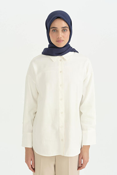 Nihan Cotton Naia Blend Natural Scarf - Navy Blue