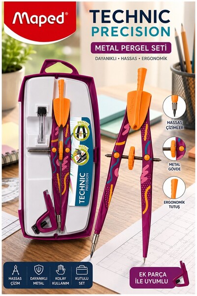 Artmaster Purple Metal Compass Set 3 Pieces 1 Piece Maped Technic 291013 Prec...