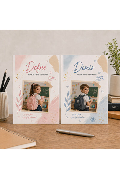 Kişiye Özel Fotoğraflı İsimli Defter – Öğrenci Defteri A4 A5 Kareli Çizgili Müzik Resim
