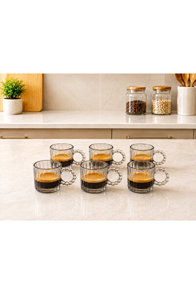 mafa home Set of 6 Light Smoked Espresso Glasses 130 ml Glass Bead Handle Dec...