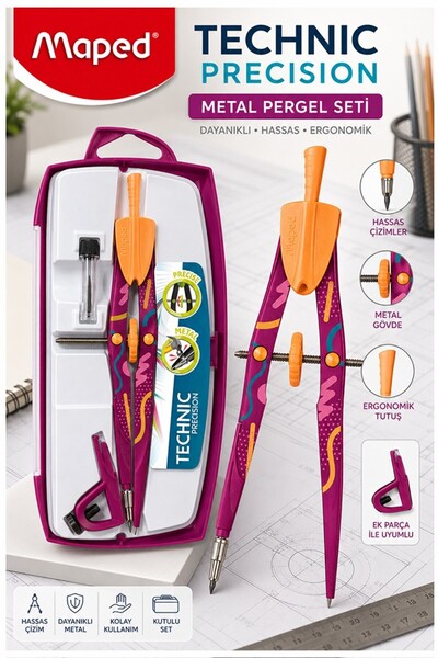 Artlantis Metal Pergel Seti 3 Parça 1 Adet Maped Technic 291013 Precision Pro...