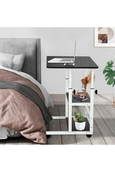 GGEROU Mobile Standing Desk Adjustable Height On Wheels with Storage,Alternatives to Foldable Desk/for Bedside Sofas,Small Computer Table/Home Office .15.7x31.4 Inch,Black