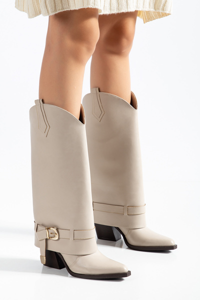 MS SUGAR SHOES Women's Long Heeled Western Cowboy Boots Pointed Toe Buckle Th...