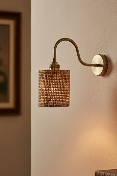 Bamyum Ratta Wicker Textured Milk Brown Metal Antique S Body Rustic E27 Singl...