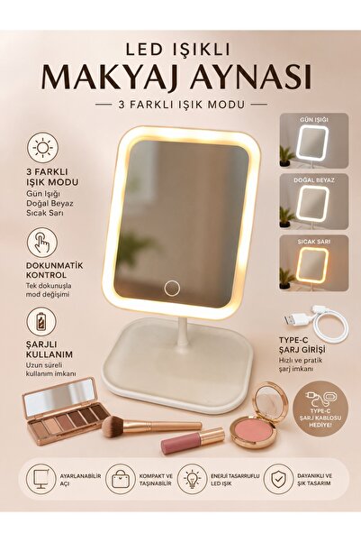 LED Işıklı Makyaj Aynası – 3 Farklı Işık Modu