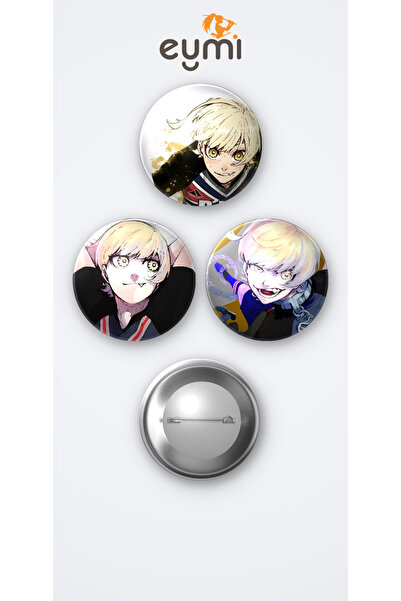 Eymi Design Blue Lock Animesi Charles Chevalier 3'lü Metal Rozet Seti 58mm İğ...