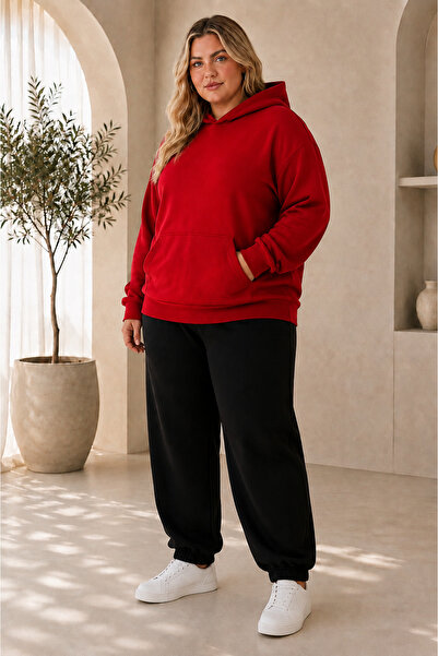 Joetsu Women's Plus Size 3 Thread Oversize Hooded Sweatshirt and Black Jogger...