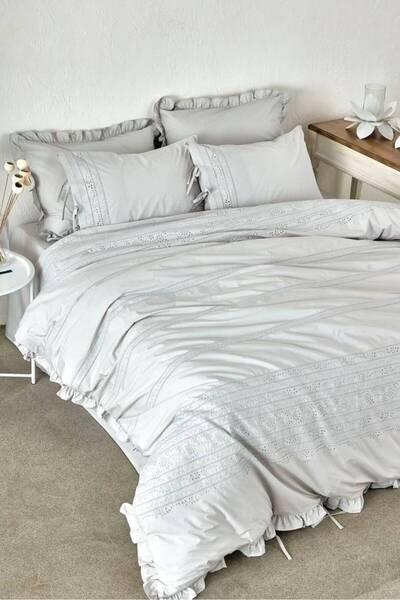 LUXURIOUS Copy of 100% Organic Cotton Feris Duvet Cover Set - Grey - 220X240