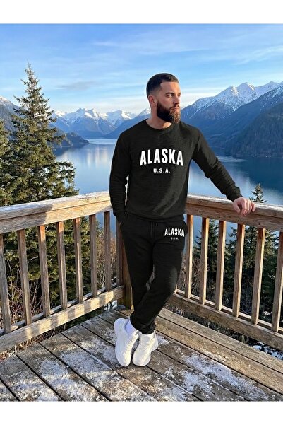 WOODROFFE Unisex Alaska Printed Crew Neck Sweatshirt Set Oversize