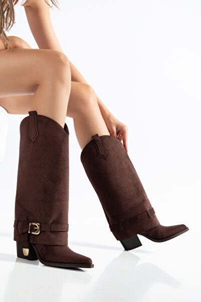 MS SUGAR SHOES Women's Long Heeled Western Cowboy Boots Pointed Toe Buckle Th...