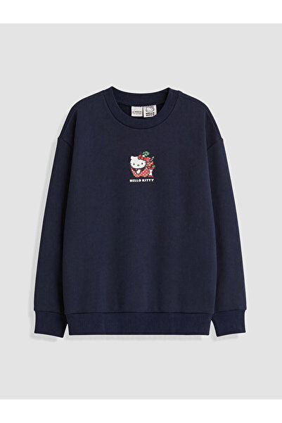 LC Waikiki Ozmarka New Season Navy Blue Printed Girls' Sweatshirt
