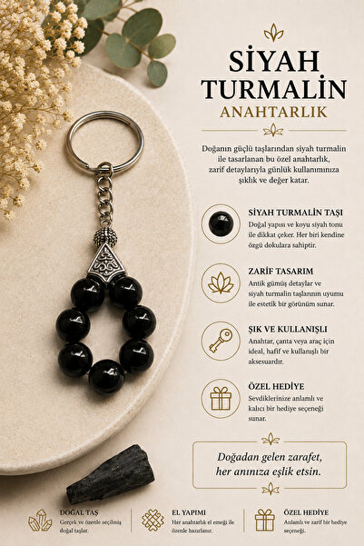 OSMANLI DOĞAL TAŞ Certified Black Tourmaline Keychain