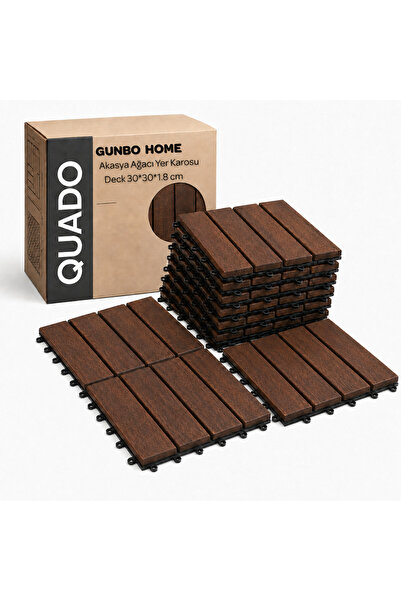 GUNBO HOME Quado Akasya Ahşap Yer Karosu 30x30x2,25 cm – 4 Dilimli Geçmeli De...