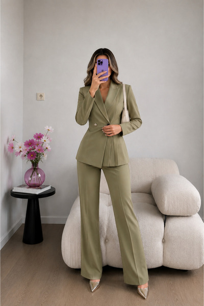 Ekim Store Prednja plisirana jakna, pantalone, dupli blejzer set