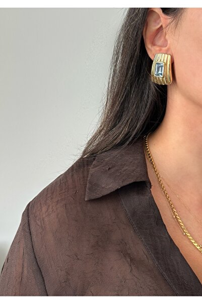 ringbox Blue Stone Quadrilateral Earrings
