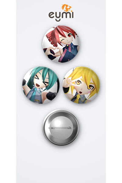 Eymi Design Hatsune Miku, Akita Neru ve Kasane Teto 3'lü Metal Rozet Seti 58m...