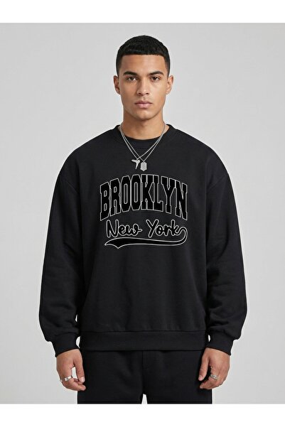 ZAVIXO Φούτερ Oversize με στάμπα Brooklyn New York, με λαιμόκοψη Crew Neck, γ...