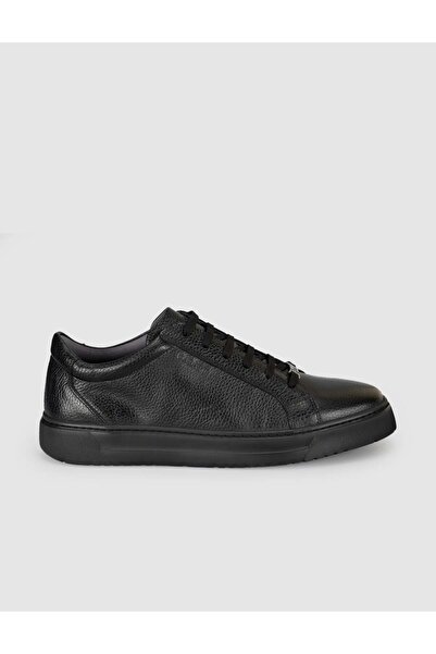 Cabani Men's Black Genuine Leather Casual Sneaker Shoes