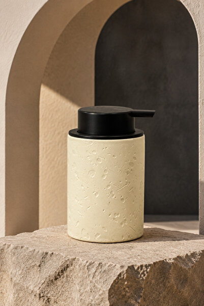 KLARHAUS Terra Stoneware Travertine Textured Black Pump Decorative Liquid Soa...