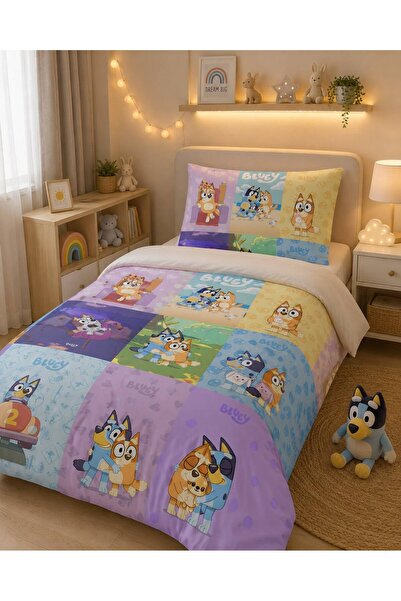 EVSEHOMES Kişiye Özel, BLUEY Temalı Tek Kişilik Nevresim Takımı ( Çarşafsız )