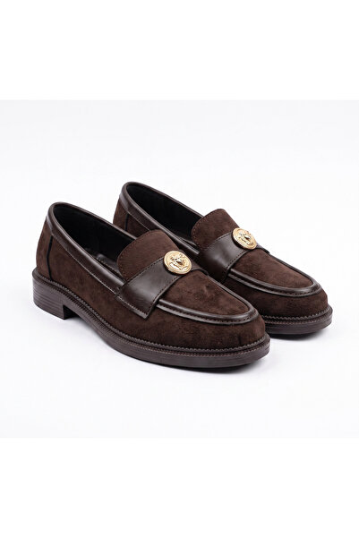 Adım Dünyası Kadın Süet Tokalı Loafer Ayakkabı Şık Klasik Günlük