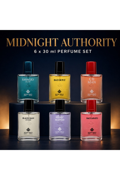 Woody Sence Midnight Authority Men's Perfume Gift Set, 6 x 30 ml, Bold Warm F...