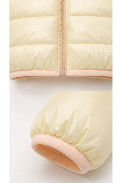 BENBİLGE Girl's Inflatable Coat with Hood and Ear Detail, Fleece Lined Inside, Ecru Children's Coat