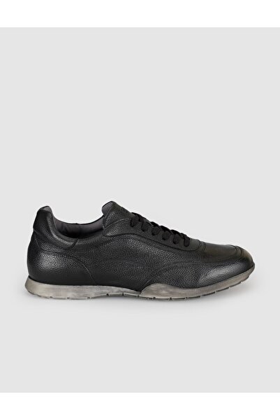 Cabani Men's Black Genuine Leather Casual Sneaker Shoes