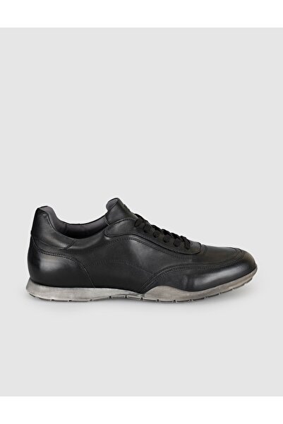 Cabani Men's Black Genuine Leather Casual Sneaker Shoes