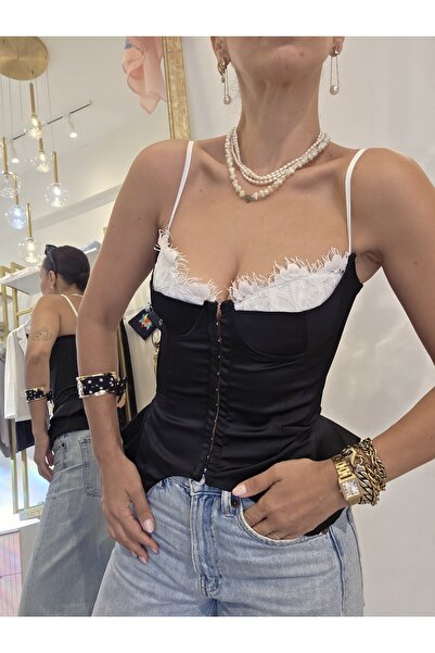 Butik Kadın, Dantel Detaylı, Astarlı, Agraflı, Arkadan Bağlamalı, Saten, Ayar...