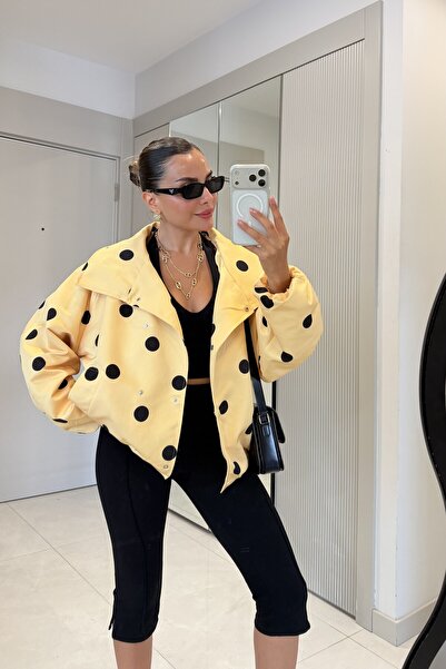 Gizem Ecemiş Polka Sarı Oversize Puantiyeli Ceket