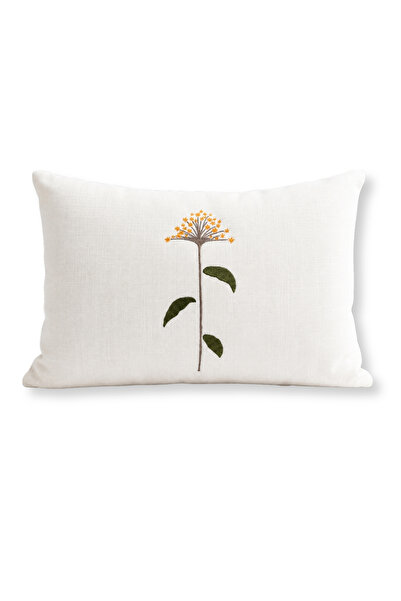 Elegancembroidery Nakışlı Keten Kırlent Kılıfı – Çiçek Motifli Dekoratif Yast...