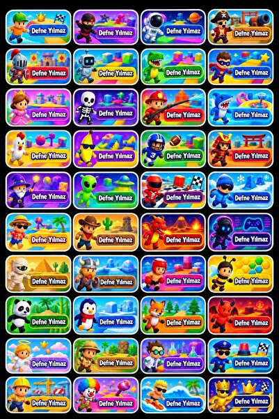 Rudomi Stumble Guys Temalı Okul Sticker - 40 Adet - Kişileştirilebilir