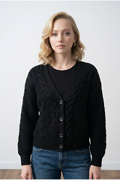 Gülçin Coşkun V-Neck Selenik Knit Detailed Comfortable Fit Draped Sleeve Wome...