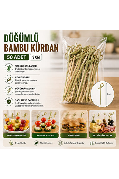 antpap ambalaj Düğümlü Bambu Kürdan 9 cm – 50 Adet
