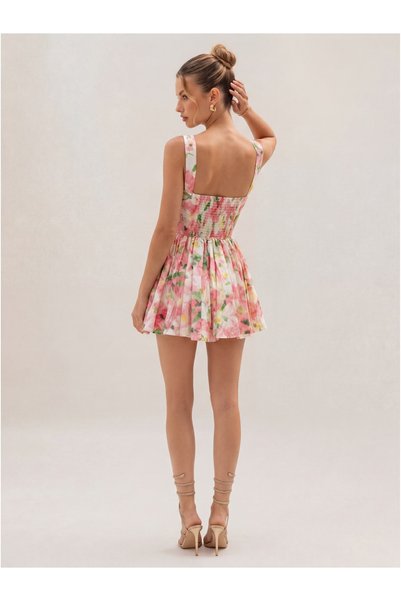 MDL Askılı Çiçekli Mini Elbise 2288