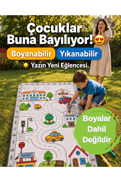 Nizal Home Eğitici Yıkanabilir Tekrar Boyanabilir Çocuk Odası Oyun Matı Boyam...