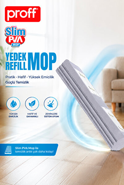 Proff Slim PVA Mop Yedek Sünger Paspas Başlığı Ekstra Su Emici Tüm Yüzeylere ...