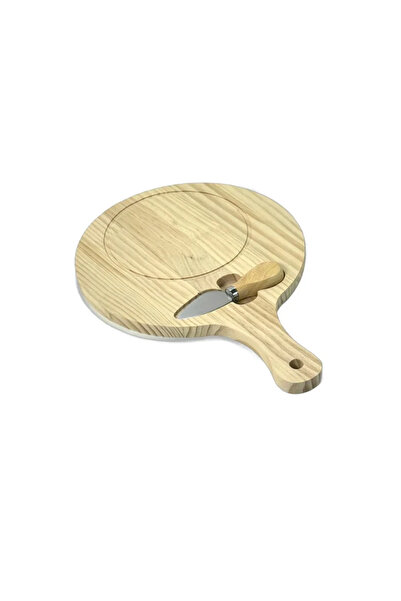 Virello Tocător rotund din lemn cu cuțit 25*35CM – Ideal pentru brânzeturi, a...