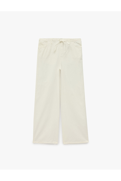Koton Cotton Pocket Detailed Waist-Tie Loose Trousers - Loose Straight Fit Jean
