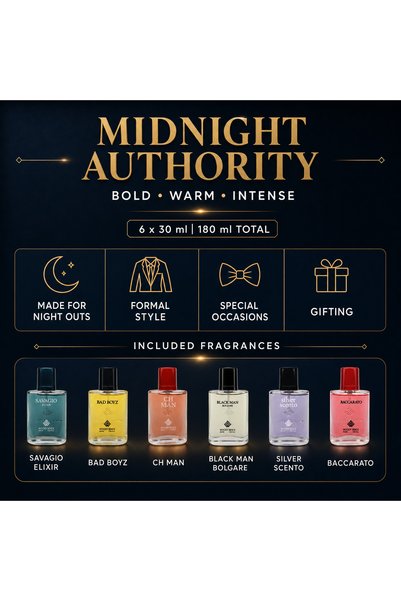 Woody Sence Midnight Authority Men's Perfume Gift Set, 6 x 30 ml, Bold Warm Fragrance Collection, 180 ml Total