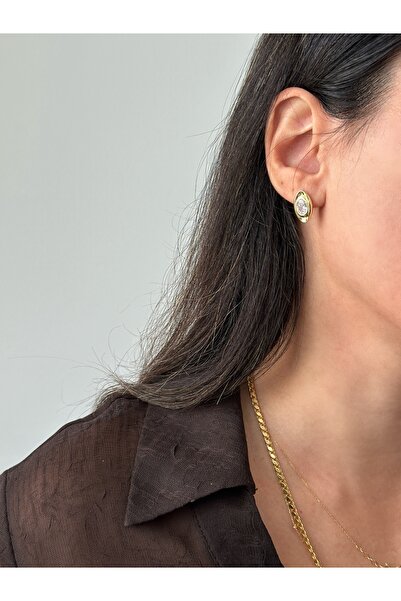 ringbox Gold Stone Kayık Earrings