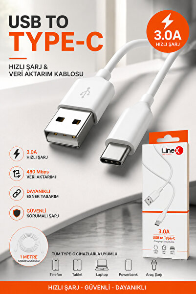 Linex USB to Type-C 3.0A Hızlı Şarj Kablosu 1 Metre – Type C Data Aktarım ve ...