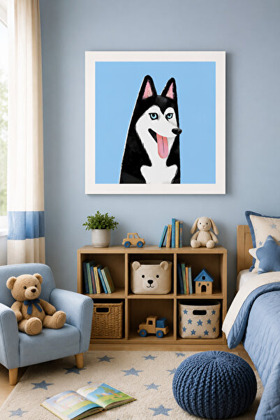 JHAAR Tablou MDF cu aspect de cadru modern, ilustrat cu câinele Husky - Tablo...
