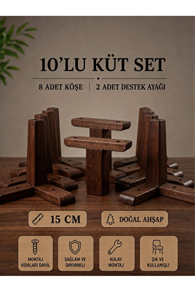 LEGORA WOOD DESIGN 15 Cm Küt Ahşap Koyu Ceviz 10'lu Set Mobilya Ayakları Köşe...