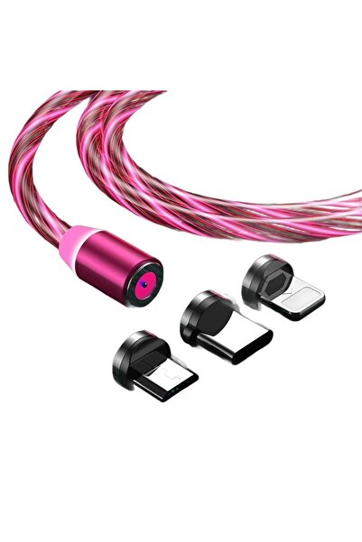 Koanni Cablu magnetic LED pentru iPhone Micro USB Type-C 200cm kb31_RED