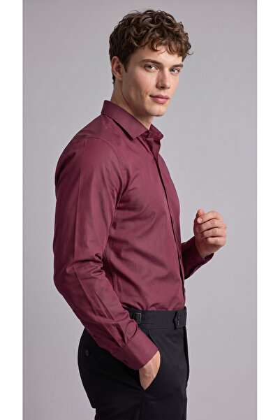 viyamen Erkek Slim Fit Klasik Saten Gömlek Uzun Kollu Modern Kesim